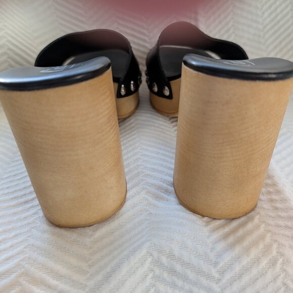 L’Intervalle Platform slide mules Clogs Black Leather with studs Wooden, Sz 38 - Picture 5 of 10